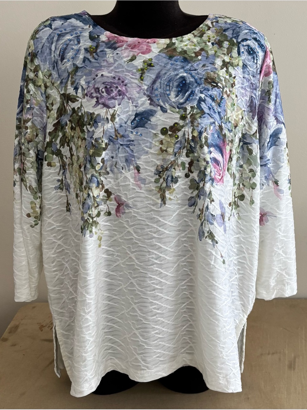 Alfred Dunner Women's South Hampton Botanical Yoke Top - Size 1X